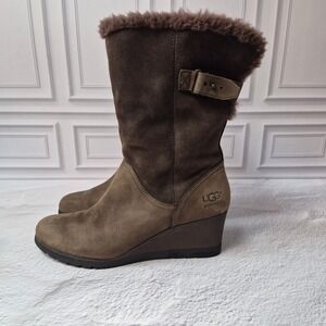UGG EDELINA GRIZZLY WATERPROOF WEDGE SHEEPSKIN WOMENS BOOTS SIZE 9